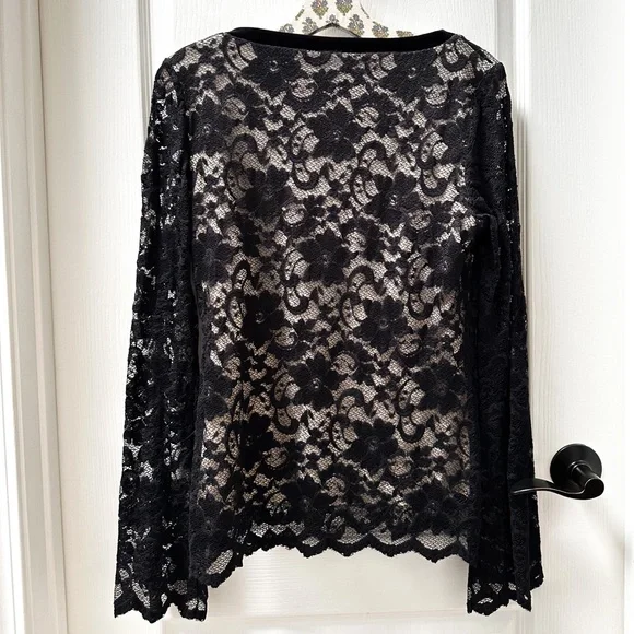 Victoria’s Secret Moda International Black Lace Long Sleeve Blouse Size Large - Picture 2 of 3